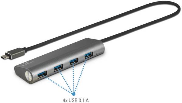 Renkforce RF-3374944 USB Hub 4 porty USB-A USB 3.2 Gen1 5 GBit/s s hliníkovým krytem stříbrná