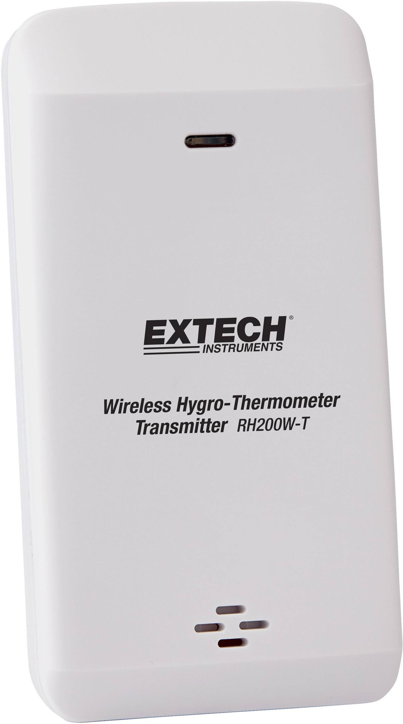Bílý bezdrátový hygro-teploměr 'Extech RH200W-T'. Slouží k měření teploty a vlhkosti.