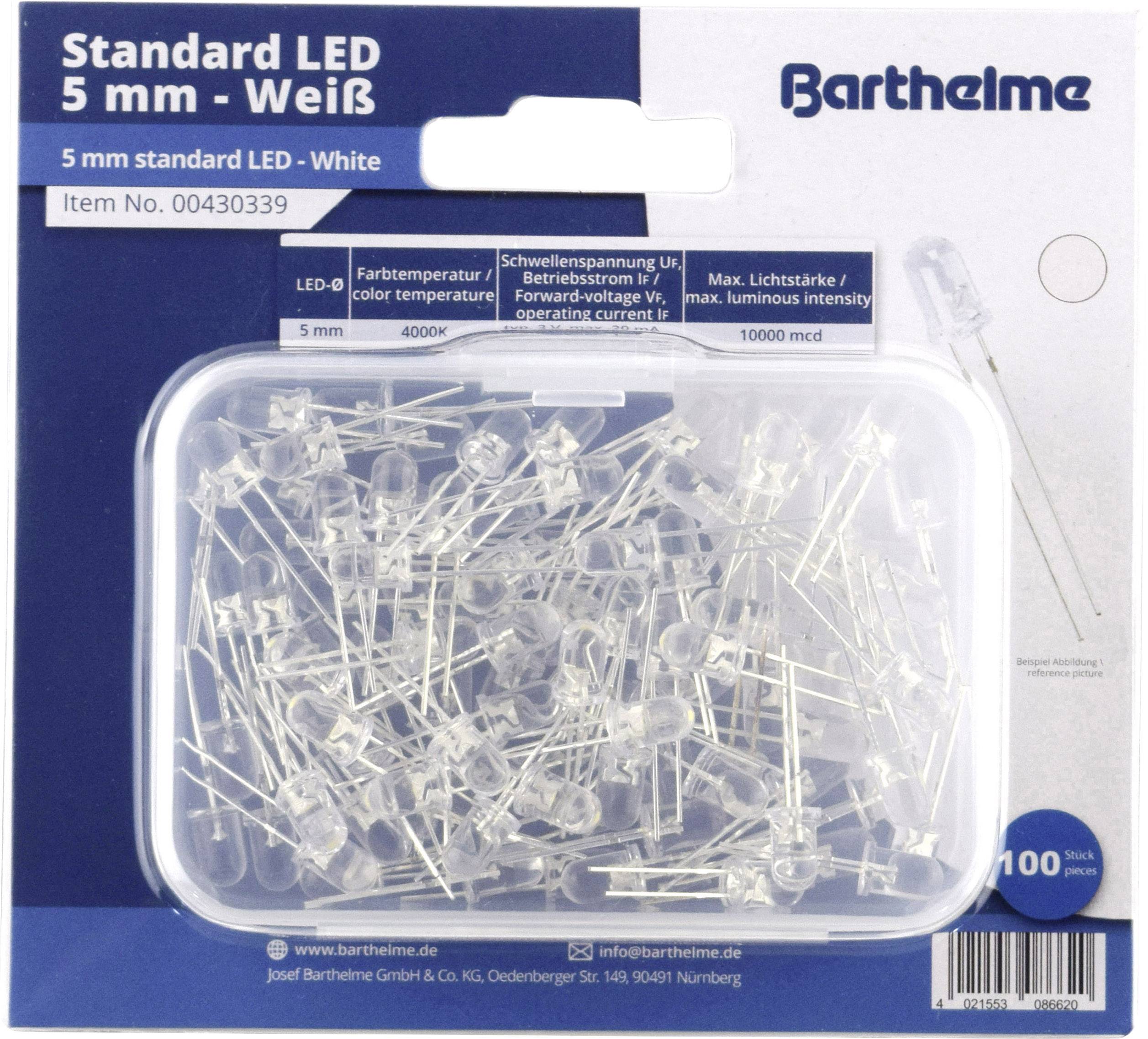 Barthelme sada LED přírodní bílá kulatý 5 mm 10000 mcd 30 ° 20 mA 3 V