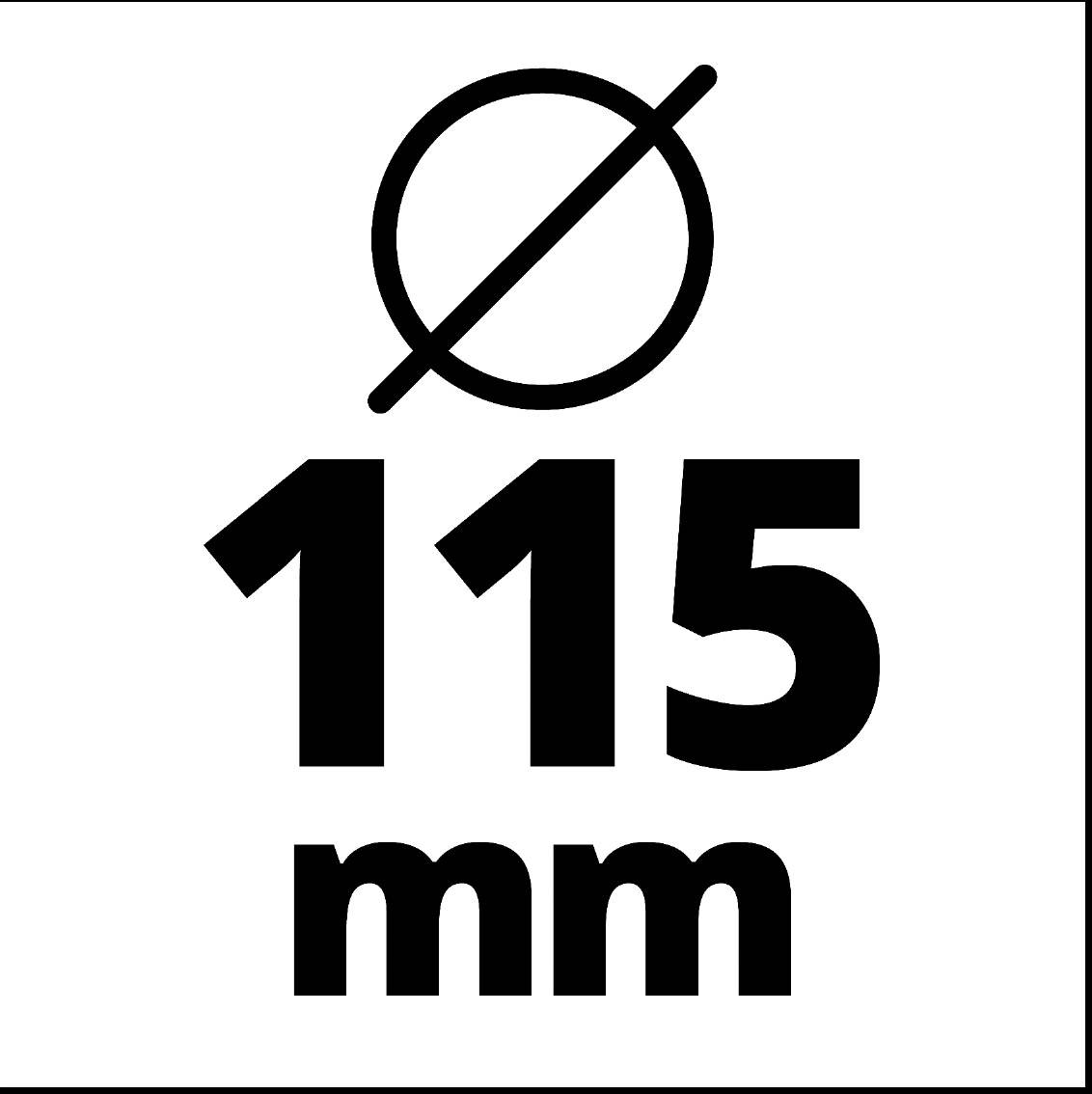 Ø 115 mm na bílém pozadí, označuje průměr.