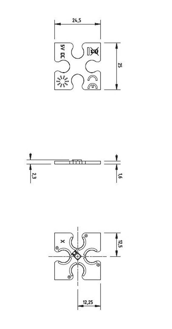 Technický výkres konektorového profilu s rozměry 26,5 mm x 52 mm, boční řez ve výšce 22 mm, detailní pohled na tvar profilu.