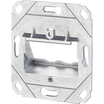 Kovový instalační rámeček pod omítku pro elektrické spínače, čtvercového tvaru, upevňovací šrouby viditelné.