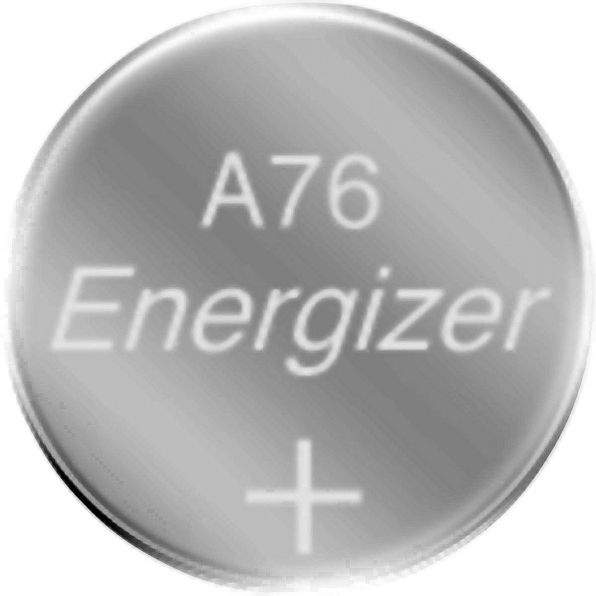 Kulatá baterie A76 Energizer s kladným znaménkem na povrchu.