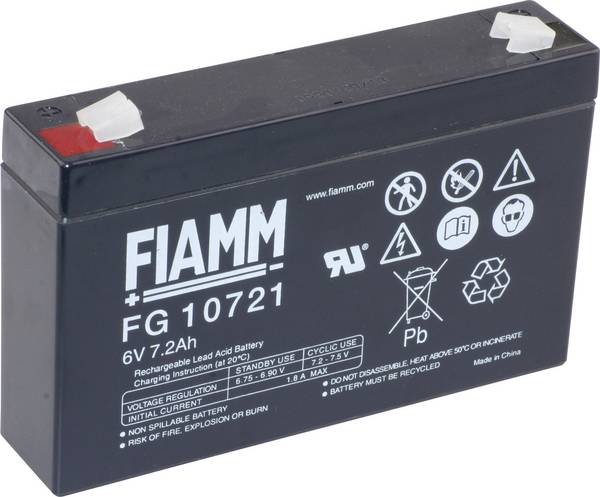 Fiamm PB-6-7,2 FG10721 olověný akumulátor 6 V 7.2 Ah olověný se skelným rounem (š x v x h) 150 x 100 x 34 mm plochý konektor 4,8 mm bezúdržbové, nepatrné vybíjení