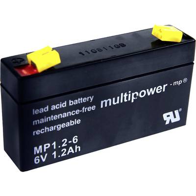 Olověný akumulátor, bezúdržbový, dobíjecí, značka Multipower, model MP1.2-6, 6V, 1,2Ah.