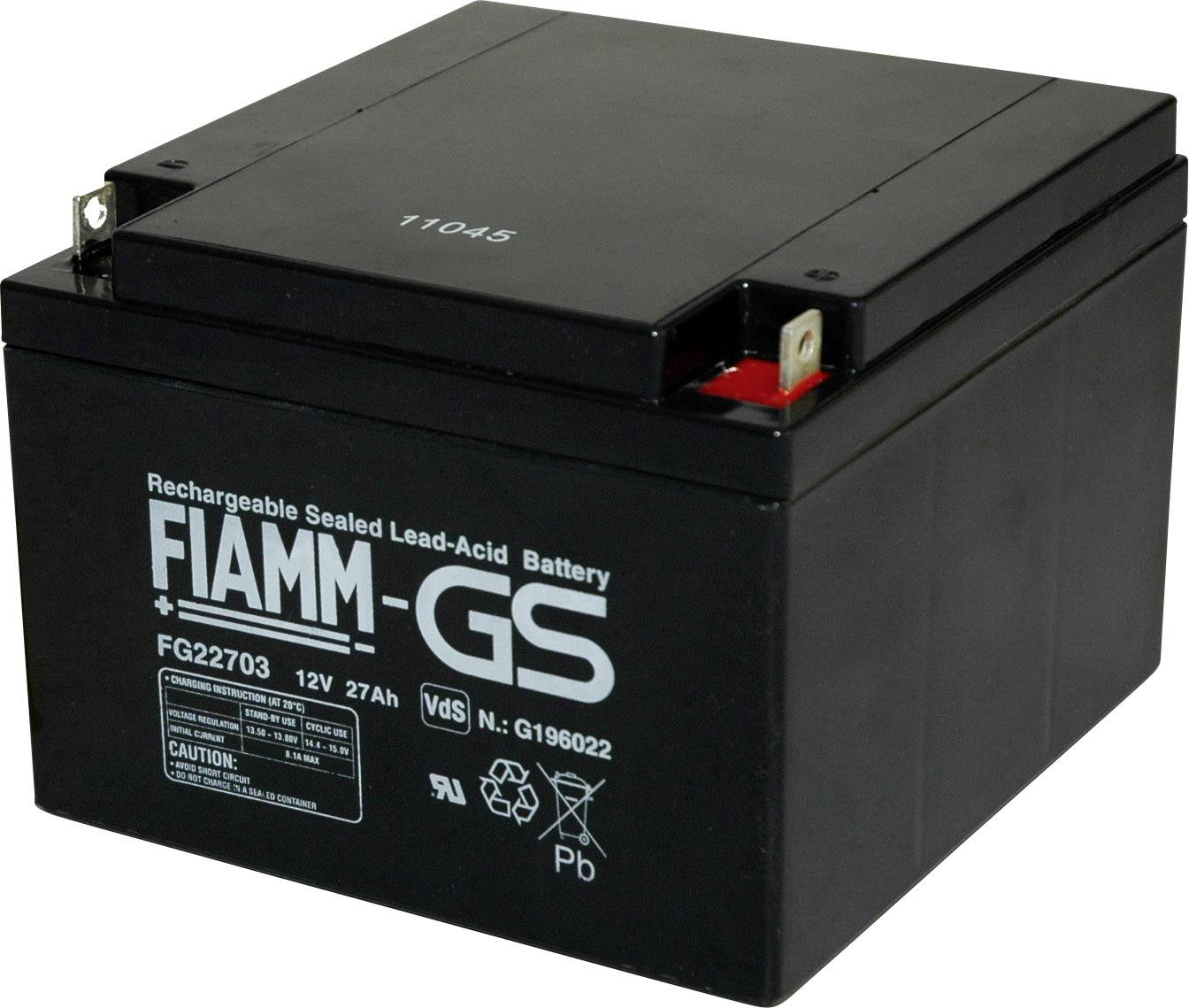 Fiamm Pb12-27-M5 FG22703 olověný akumulátor 12 V 27 Ah olověný se skelným rounem (š x v x h) 166 x 125 x 175 mm šroubované M5 bezúdržbové, nepatrné vybíjení, VDS certifikace