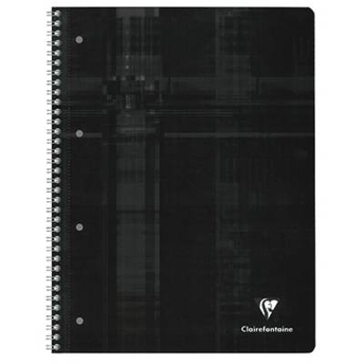 Černý spirálový notes s jemným vzorem. Vpravo dole je vidět logo Clairefontaine.
