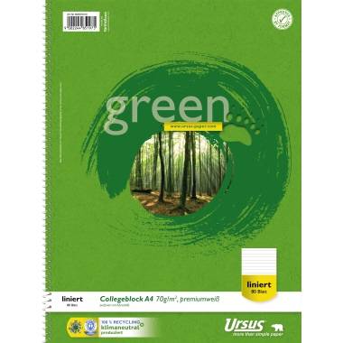 Zelený notes A4 s 80 listy, linkovaný. Na obalu motiv lesa. Produkt vyroben klimaticky neutrálním způsobem.