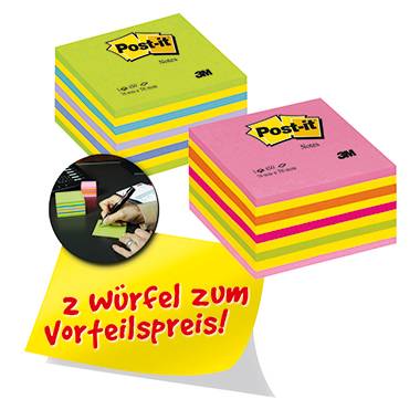 Post-it kostka samolepících poznámek 2028NX2 76 mm x 45 mm žlutá, neonová modrá , neonově zelená, neonově růžová, růžová 900 listů