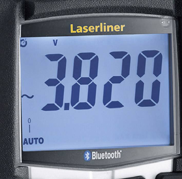 Digitální měřicí přístroj s displejem zobrazuje číselnou hodnotu '3,820 V'. Nahoře je nápis 'Laserliner' a dole 'Bluetooth'.
