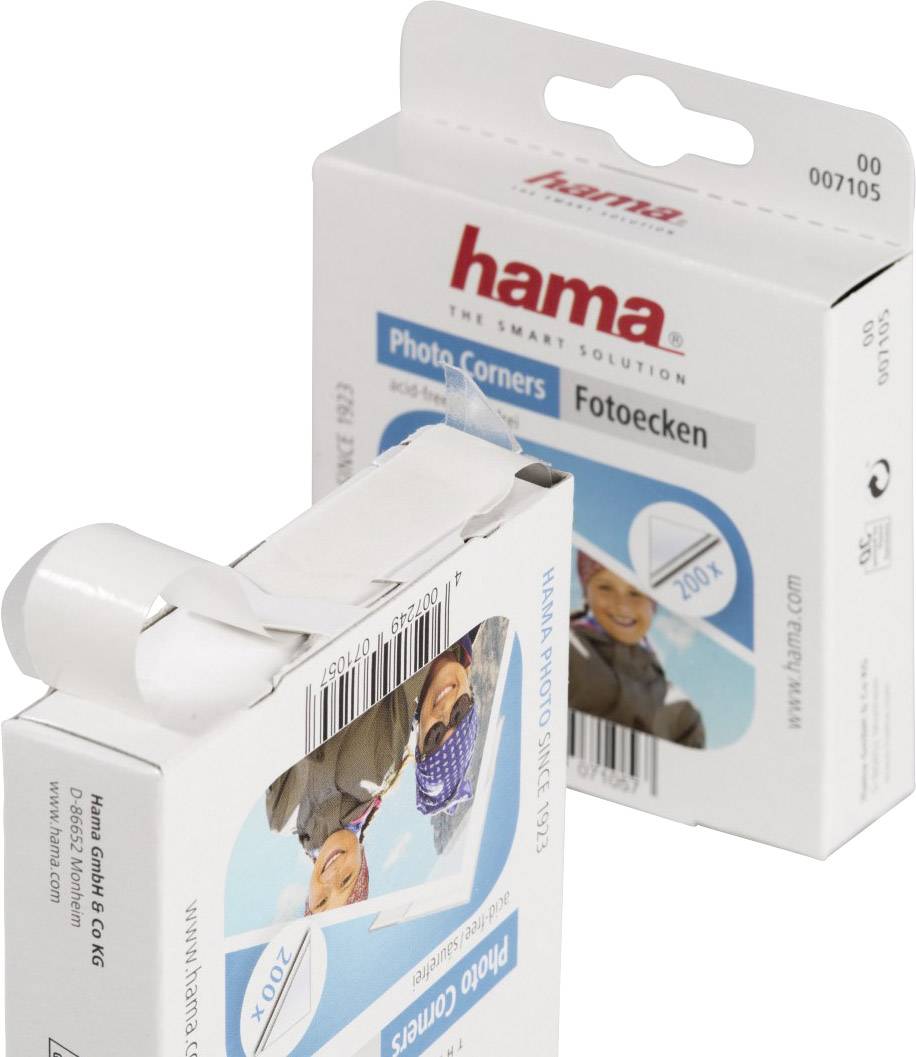 Samolepicí fotorohy Hama v originálním balení. Na obalu je zobrazený usměvavý pár. Produkt určený do fotoalb, bez kyselin.