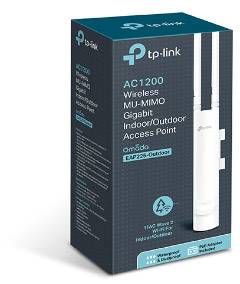 Balení TP-Link AC1200 bezdrátového přístupového bodu. Podporuje MU-MIMO, Gigabit, pro vnitřní/venkovní použití, voděodolný. Model EAP225-Outdoor.