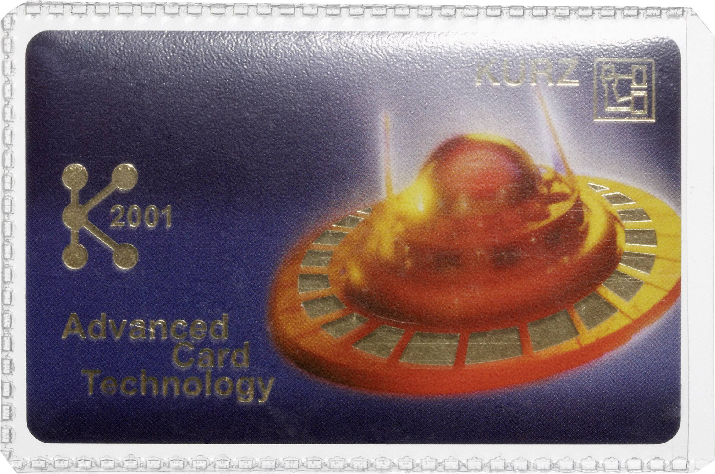Zobrazení UFO na holografické kartě s nápisem '2001 Pokročilá technologie karet'.