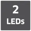 Čtvercová cedule s nápisem '2 LED'. Cedule je šedá a text je černý.