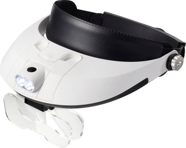 TOOLCRAFT TO-5137806 čelová lupa s LED osvětlením , zvětšení: 1.0 x, 1.5 x, 2.0 x, 2.5 x, 3.5 x, Velikost objektivu: (d x š) 107 mm x 48 mm, bílá, černá
