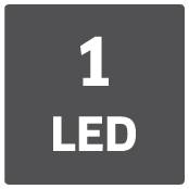 1 LED na šedém pozadí v čtvercovém rámečku.