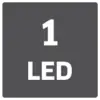 1 LED na šedém pozadí v čtvercovém rámečku.