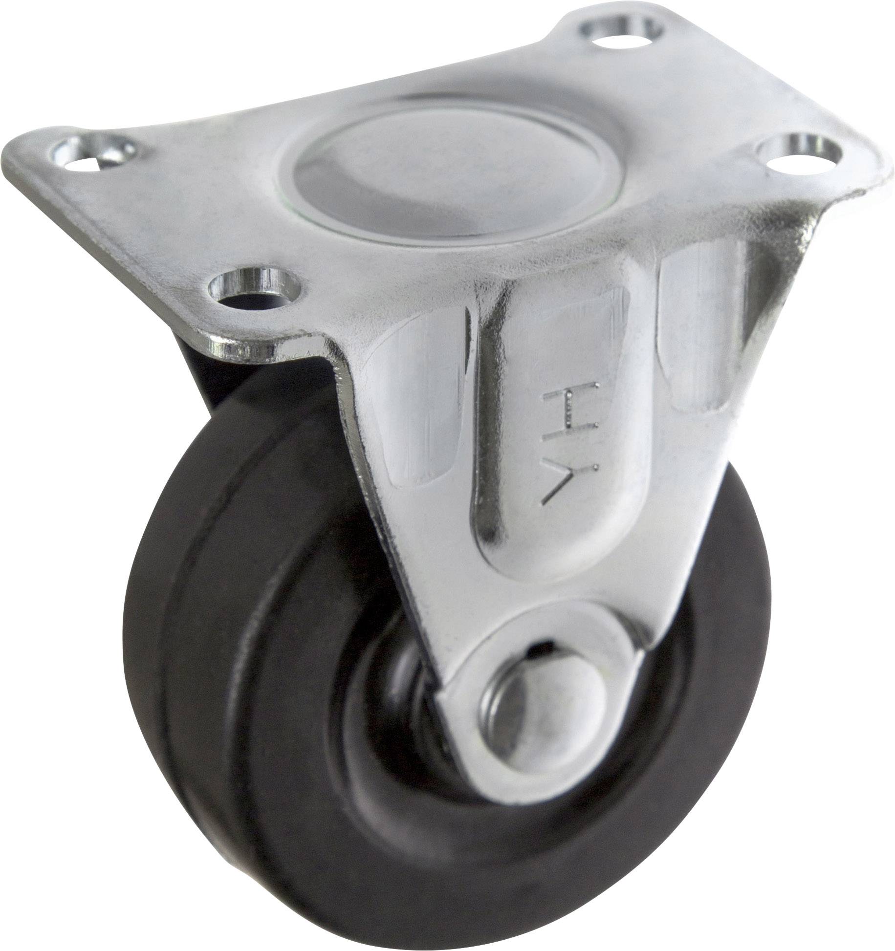 Kolečko s montážní deskou z kovu a gumovým kolem. Často používané u nábytku nebo přístrojů pro umožnění pohyblivosti.