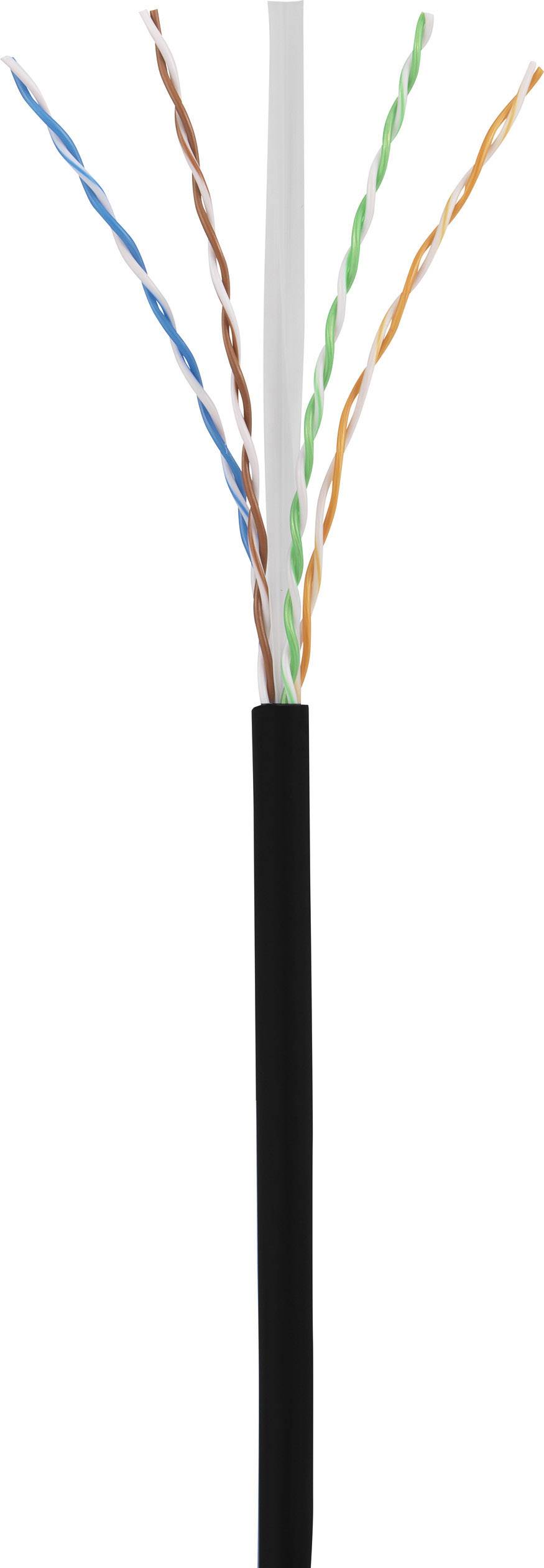 Kabel se čtyřmi kroucenými páry vodičů, vnější izolační materiál je černý.