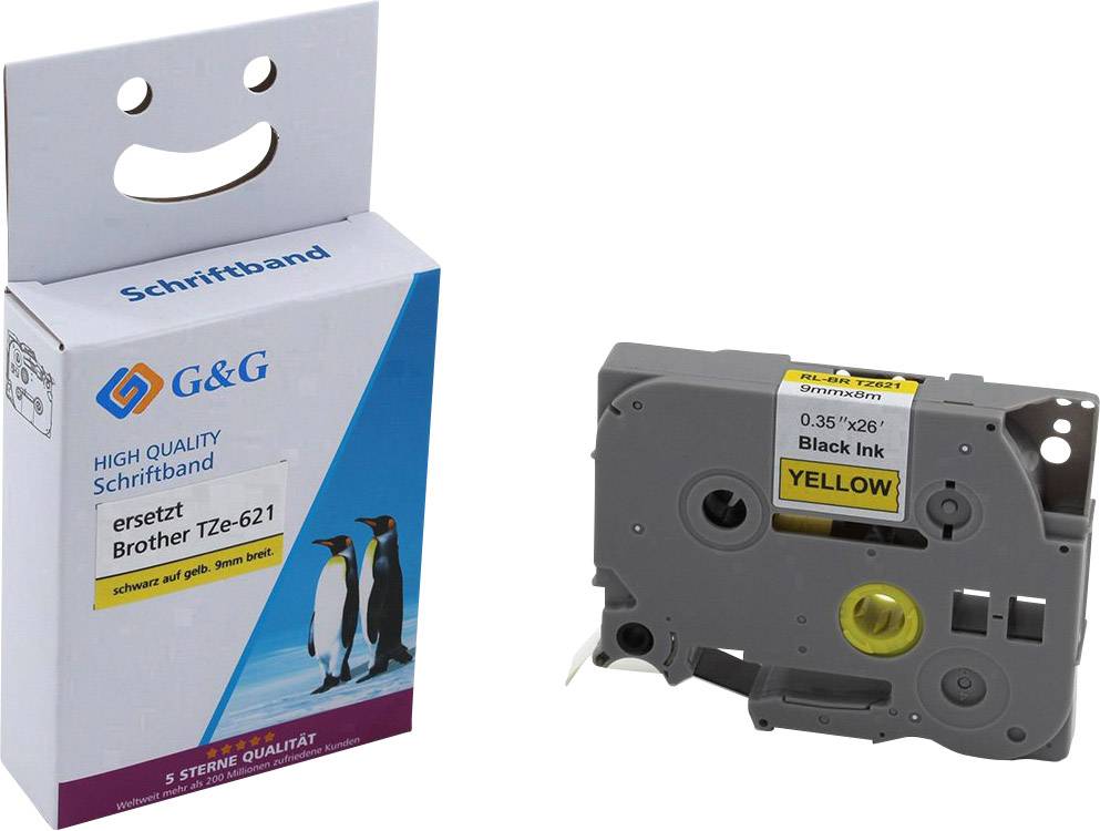 G&G 14976 kompatibilní náhradní Brother TZe-621 Barva pásky: žlutá Barva písma: černá 9 mm 8 m