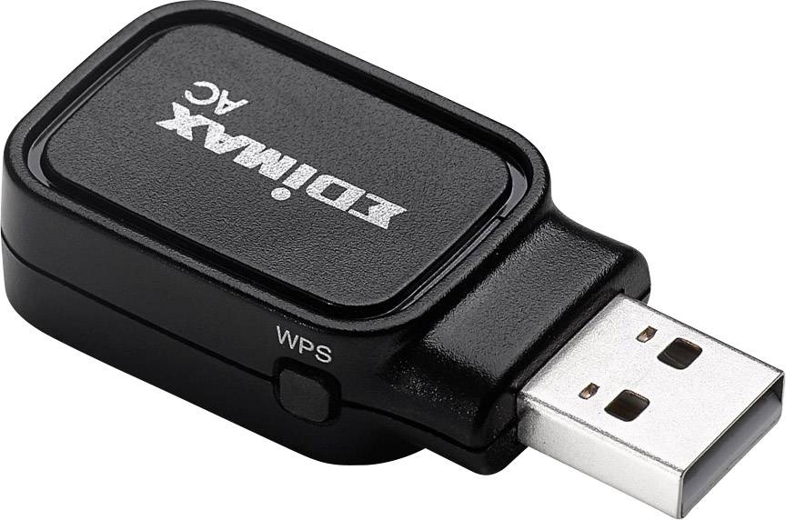 USB Wi-Fi adaptér s nápisem 'EDIMAX AC'. Adaptér má na straně tlačítko WPS.