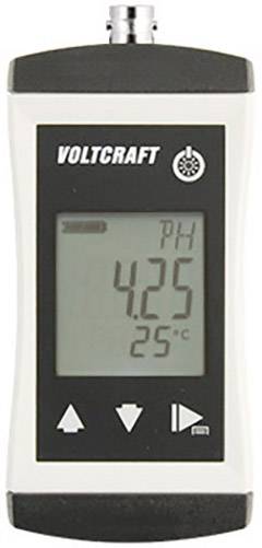 Digitální měřicí přístroj s displejem zobrazuje pH hodnotu 4,25 a teplotu 25°C. Název značky nahoře, ovládací tlačítka dole.