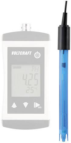 Digitální pH metr od Voltcraftu s modrou elektrodou ukazuje hodnotu pH 4,25 a teplotu 25°C.