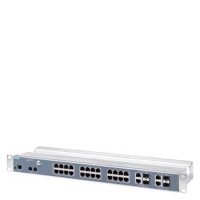 Síťový přepínač s 24 ethernetovými porty a 4 SFP porty, vhodný pro propojení a správu zařízení v počítačové síti.