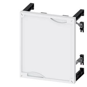 Bílý čtvercový kryt rozvaděče, nasazený na černé kovové konstrukci, zobrazuje body pro elektrické připojení.