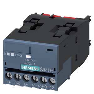 Elektrický stykač značky Siemens Sirius, model 3RA2711, pro spínací aplikace; zobrazuje připojení a technické detaily.