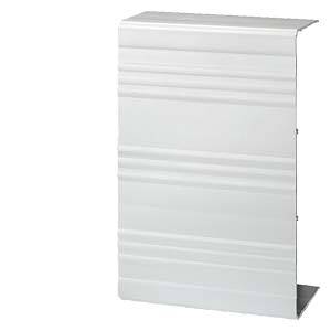 Hladký, bílý kovový trojúhelníkový prvek s horizontálními čarami.