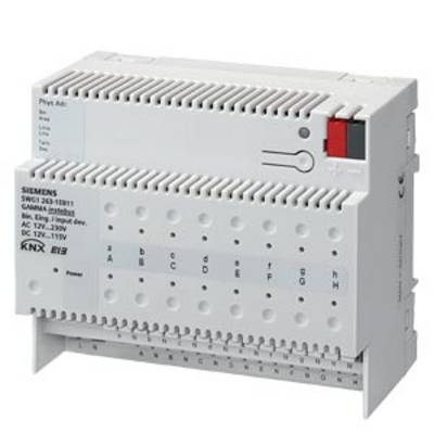 Bílý spínací aktor Siemens KNX s konektory dole a dvěma tlačítky nahoře, používaný v elektrotechnických řídicích systémech.