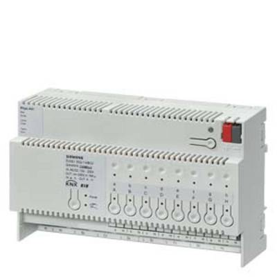 Bílý Siemens KNX spínací aktorový modul s několika spínacími tlačítky a otočnými ovladači pro řízení elektrických zařízení v budovách.