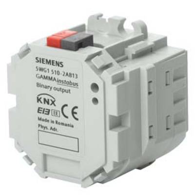Bílé zařízení Siemens '5WG1 510-2AB13' s logem KNX. Označení: GAMMA instabus, Binární výstup. Vyrobeno v Rumunsku.