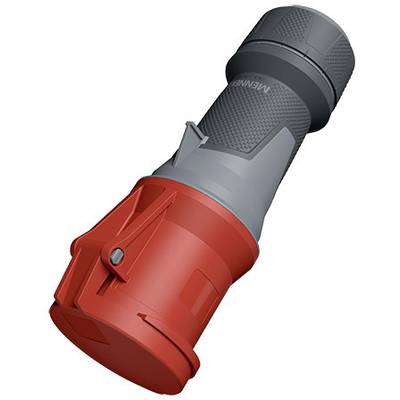Šedý a červený robustní průmyslový konektor, vhodný pro mechanické aplikace. Primárně určený pro bezpečné napájení.