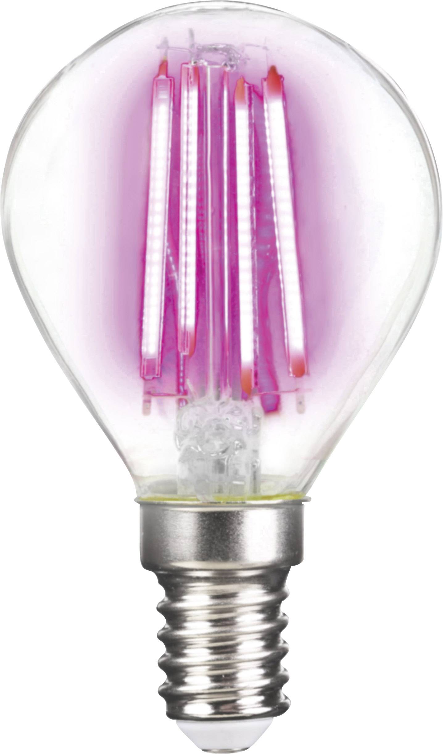 LightMe LM85313 LED Energetická třída (EEK2021) G (A - G) E14 kapkový tvar 4 W růžová (Ø x d) 45 mm x 78 mm vlákno 1 ks