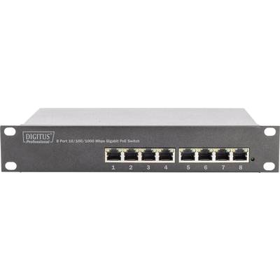 8-portový gigabitový PoE switch s rychlostmi 10/100/1000 Mbit/s. Zařízení je značky Digitus Professional.