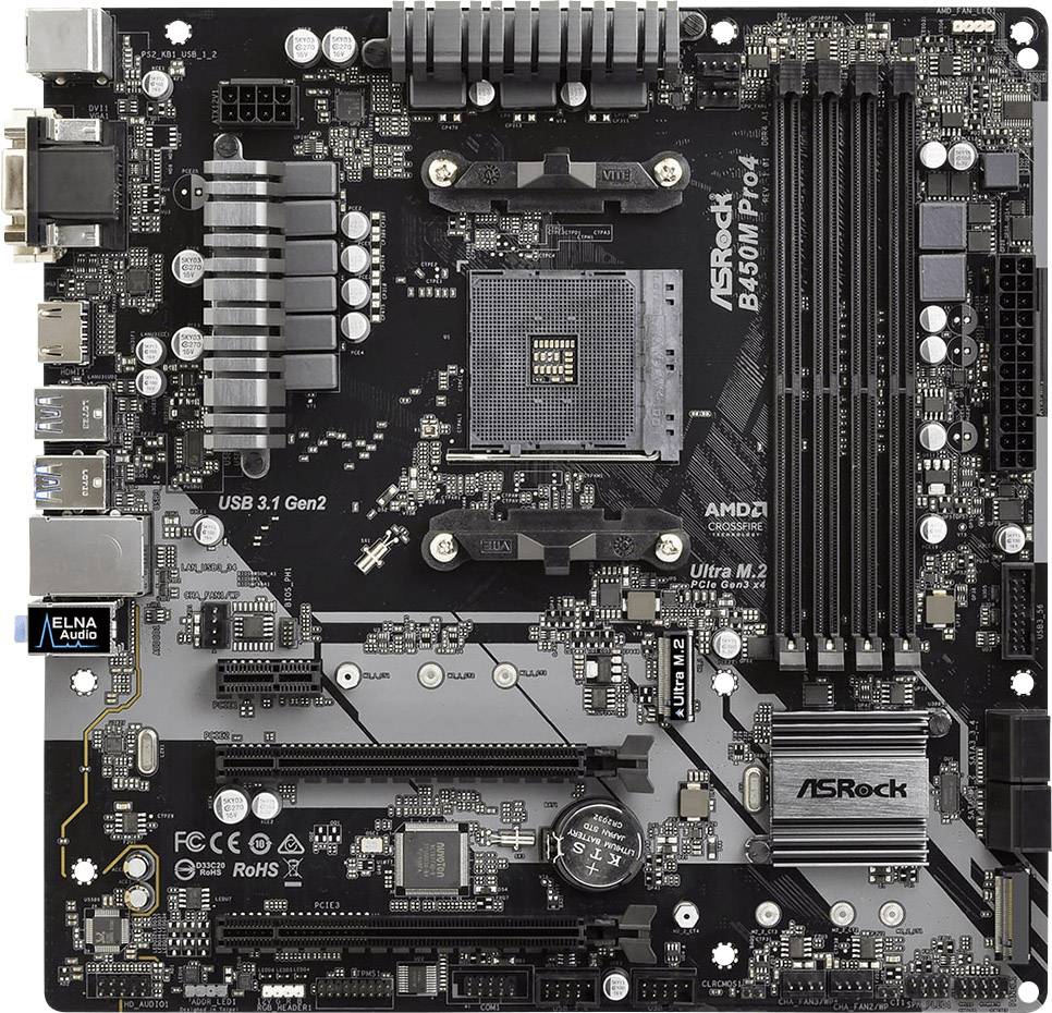 ASRock B450M-Pro4 Základní deska Socket AMD AM4 Tvarový faktor Micro ...