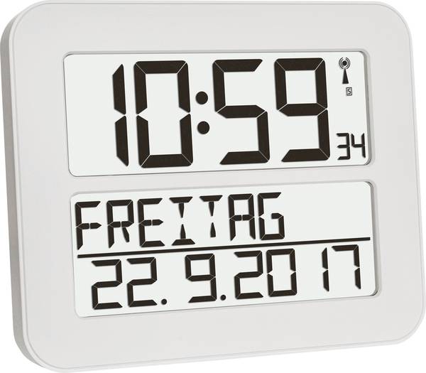 TFA Dostmann 60.4512.02 DCF nástěnné hodiny 25.8 cm x 21.2 cm x 3 cm bílá, černá velký displej