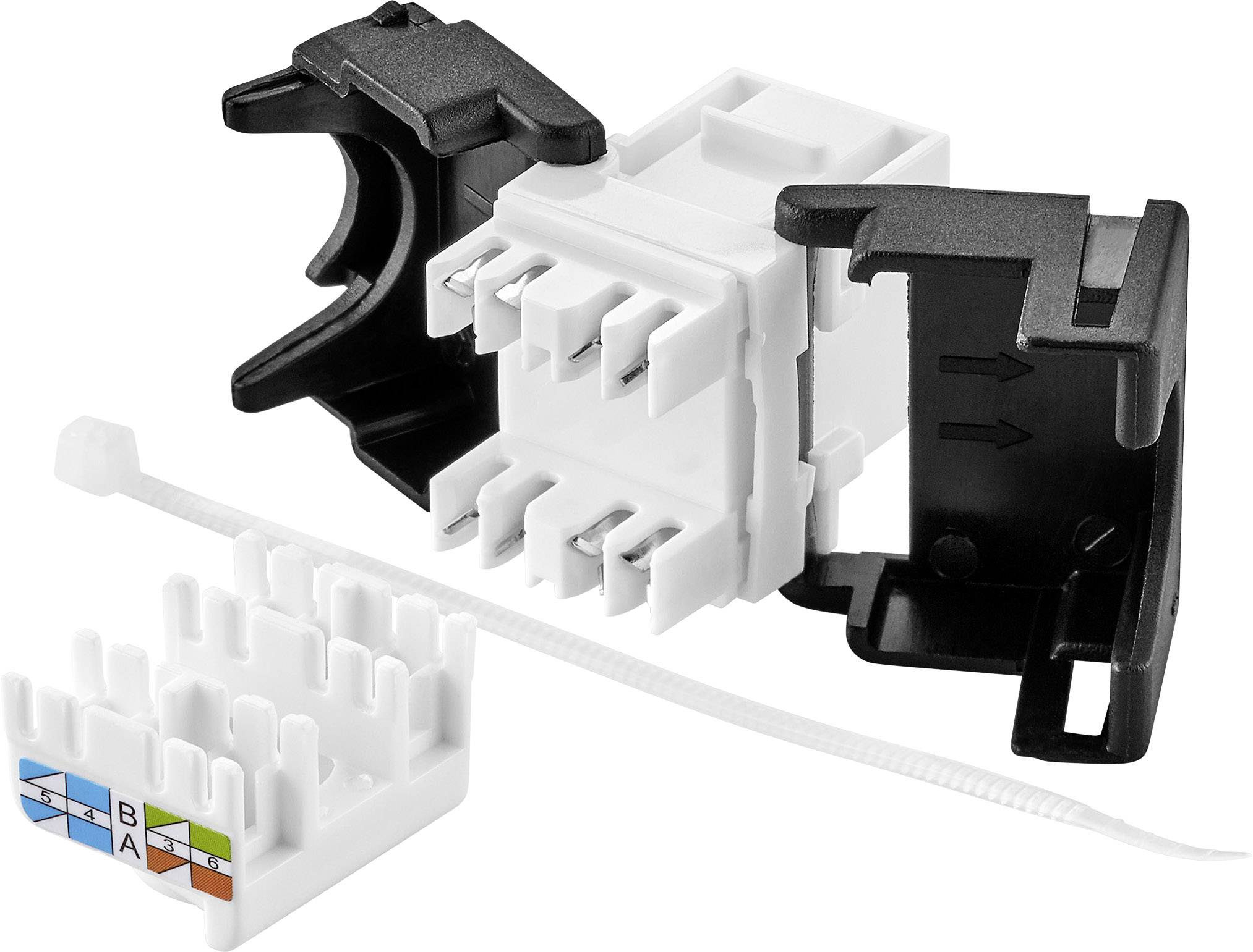 Modulární nástroj pro síťové kabeláže s barevně kódovaným vložením pro snadnou orientaci při instalaci.