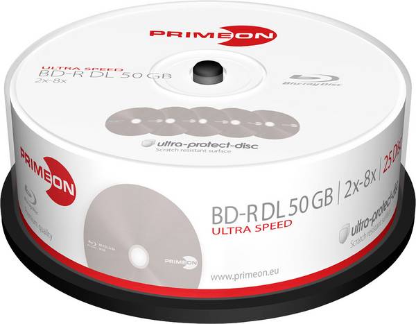Primeon 2761318 Blu-ray BD-R DL 50 GB 25 ks vřeteno vrstva proti poškrábání