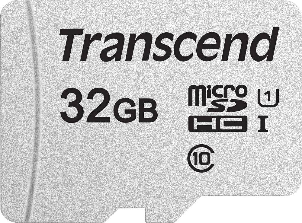 Stříbrná paměťová karta Transcend microSD s kapacitou 32 GB, specifikacemi UHS-I a třídou 10.