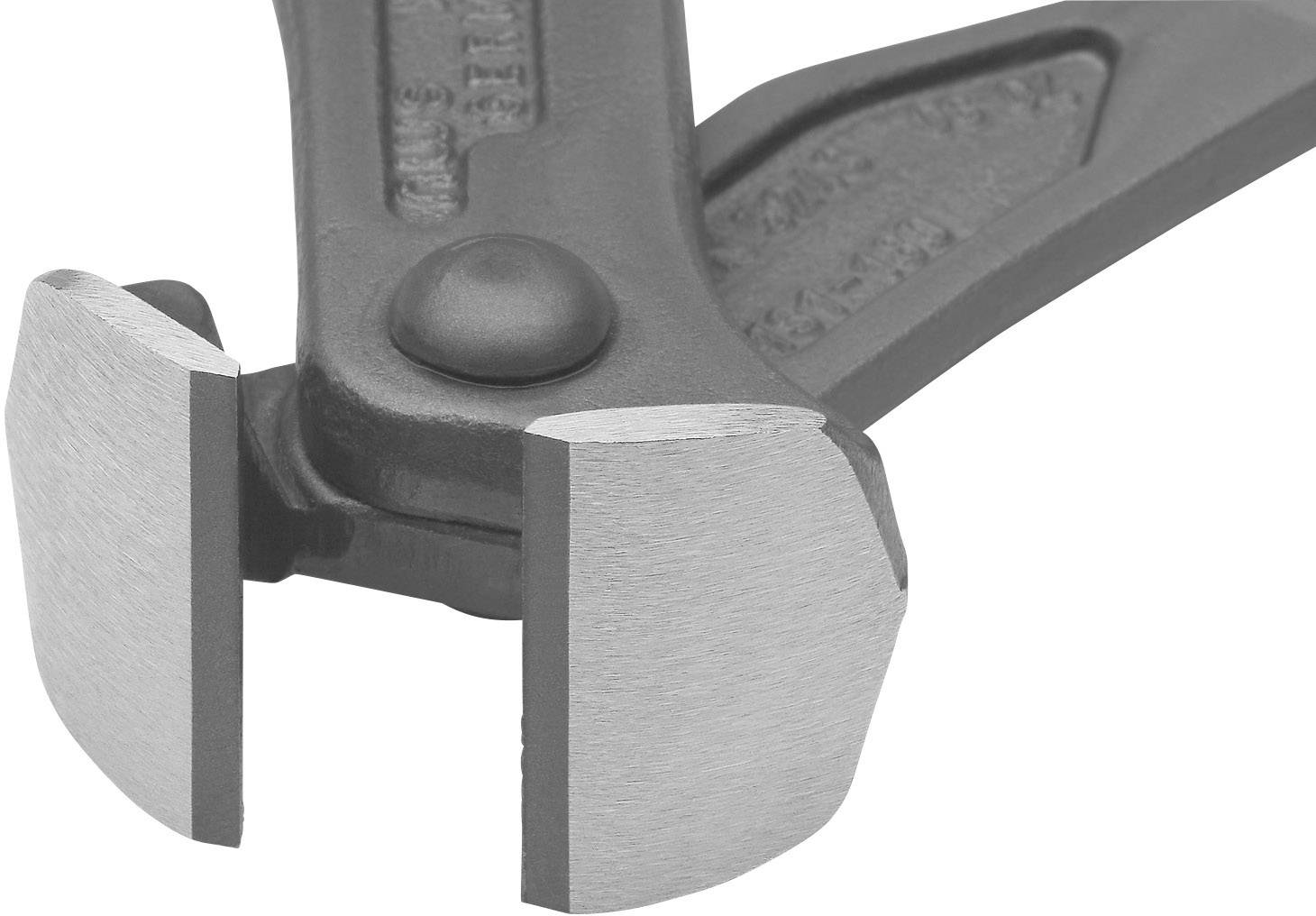 Kleště s širokými čelistmi, určené pro silné uchopení nebo řezání materiálů. Nástroj s robustní kovovou strukturou.