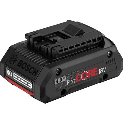 Akumulátor Bosch ProCORE18V s kapacitou 4,0 Ah. Černý, kompaktní design s červeným akcentním prvkem na straně.