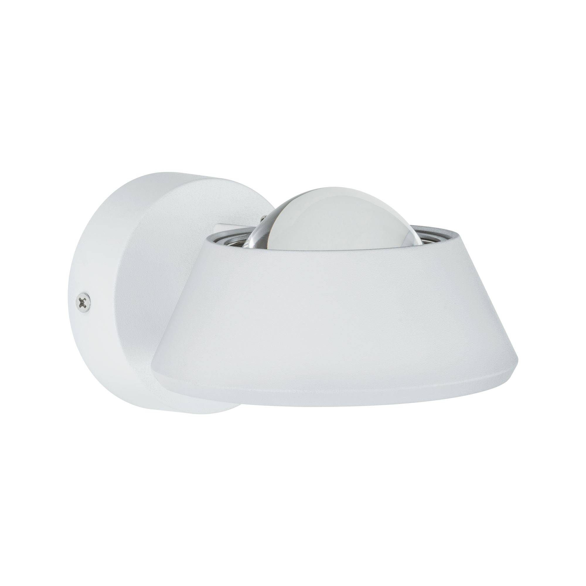 Moderní nástěnná lampa v bílé barvě se zaoblenými tvary, vhodná pro interiérové osvětlení. Svítidlo má aerodynamický a minimalistický design.