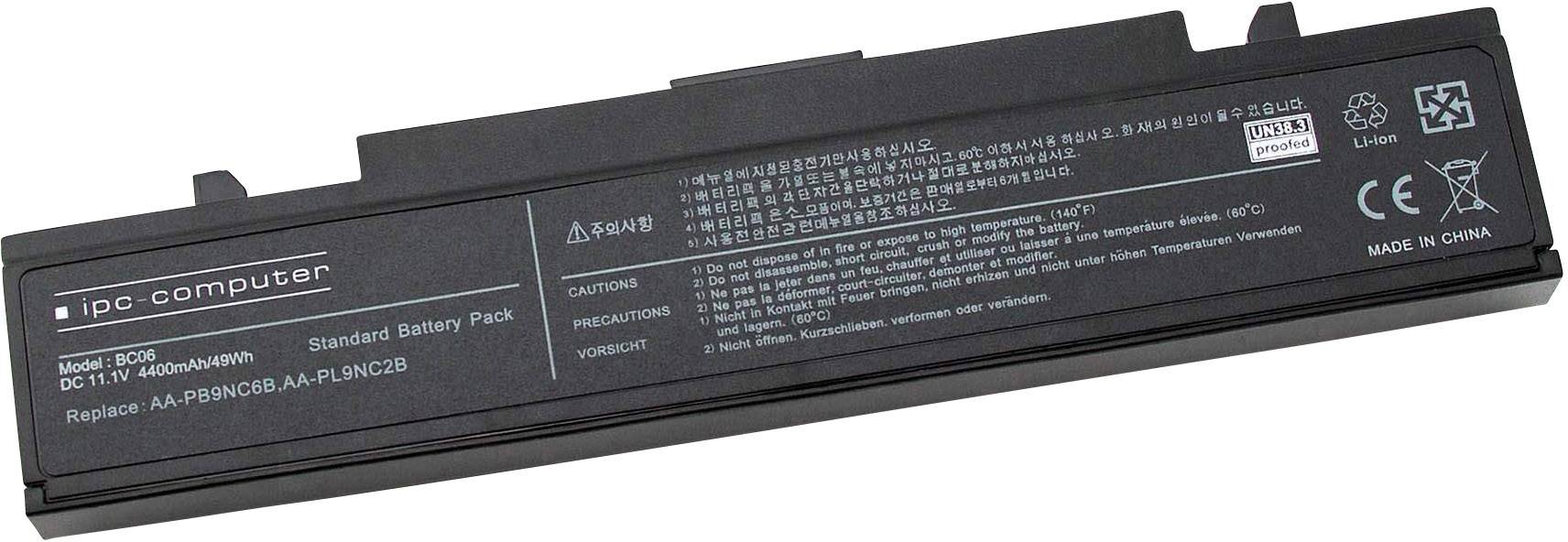 Baterie pro laptop, model B2050, 11,1V, 4400mAh/49Wh. Černé pouzdro s popisky specifikací a bezpečnostních pokynů.