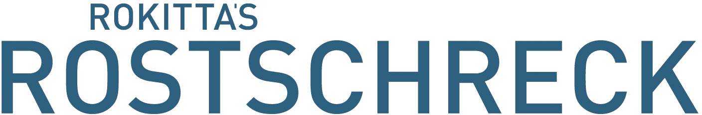 Logo Rokitttas Rostschreck v modrém textu na bílém pozadí.