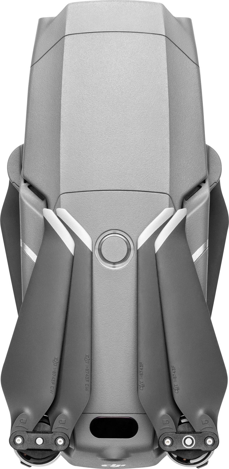 Šedá, složená dron pohledem shora. Rotory jsou zcela složené po stranách.