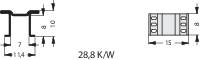 Příčný řez elektrické součástky, rozměry: 15x8 mm, tepelná vodivost: 28,8 K/W. Detailní technický výkres.