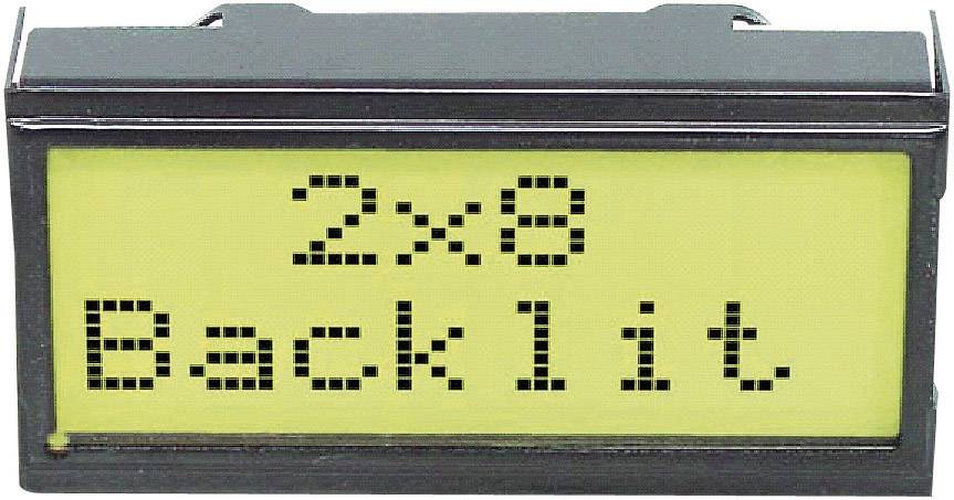 Malý displej se žlutým pozadím zobrazuje text '2x8 podsvícený'.
